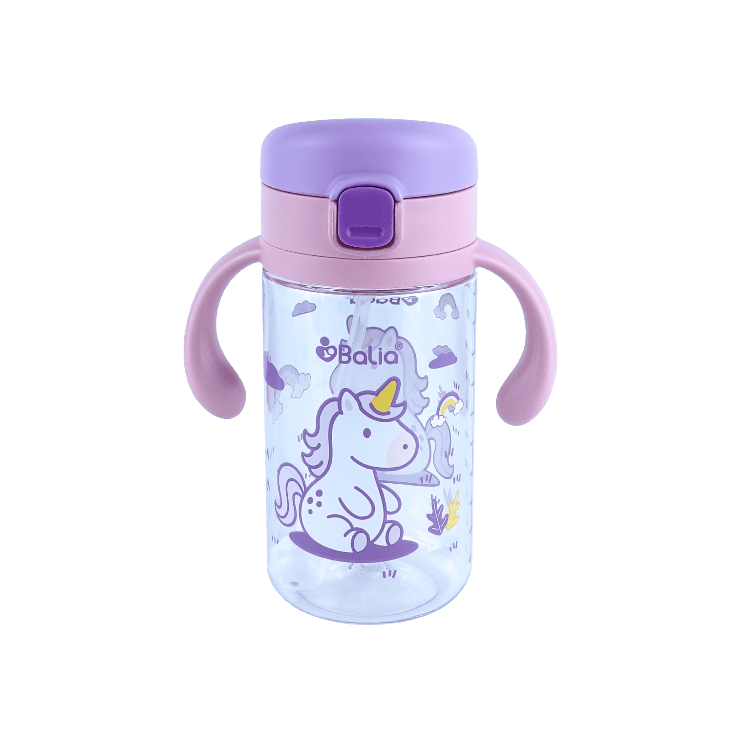 Botella de Tritan⢠5001 antiderrame con bombilla Unicornio de Balia, ideal para bebÊs. Diseùo colorido y seguro.