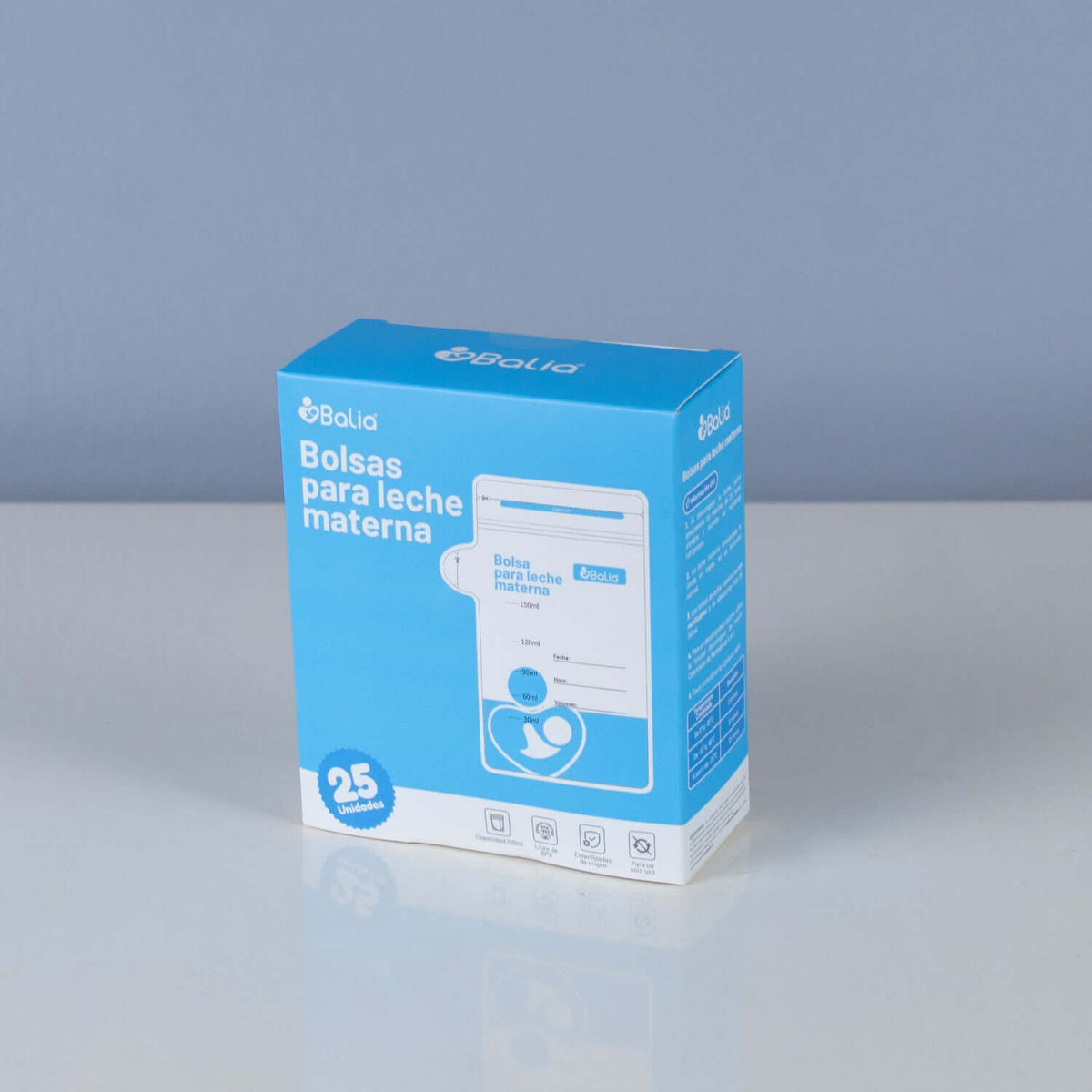 Bolsa para leche materna 25un de Balia, paquete seguro y práctico para almacenar leche materna.