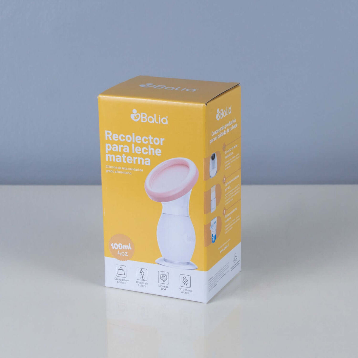 Recolector de leche manual Balia, empaquetado en caja, diseñado para extracción cómoda y efectiva de leche materna.