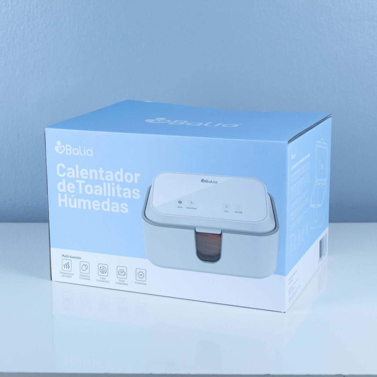 Envase del Calentador de Toallitas Húmedas Balia, ideal para mantener la comodidad de tu bebé.