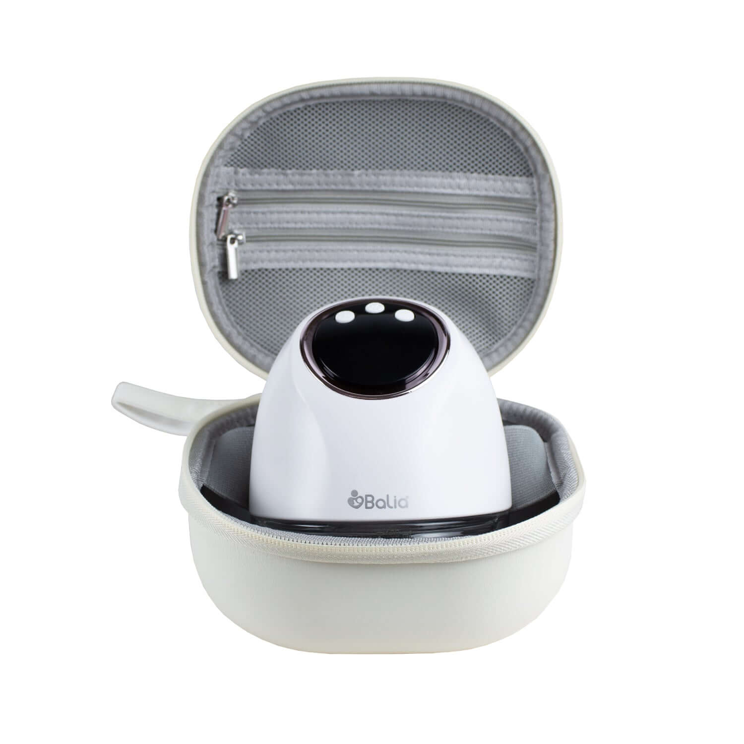 Extractor de leche inalámbrico Balia en estuche, diseño liviano y discreto para mamás activas.
