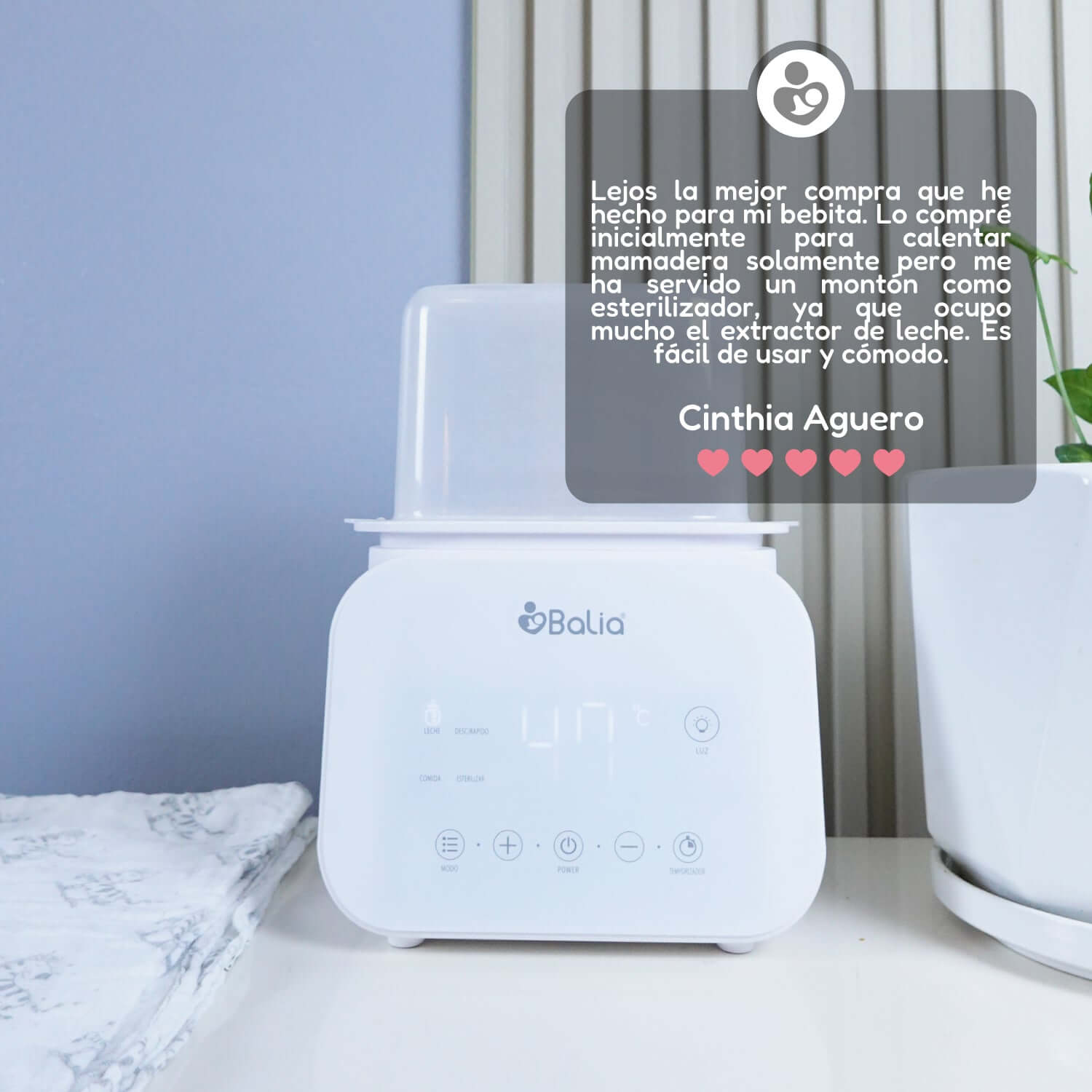 Calentador de mamaderas 4 en 1 Balia, ideal para calentar leche, esterilizar, y más, fácil de usar y cómodo.