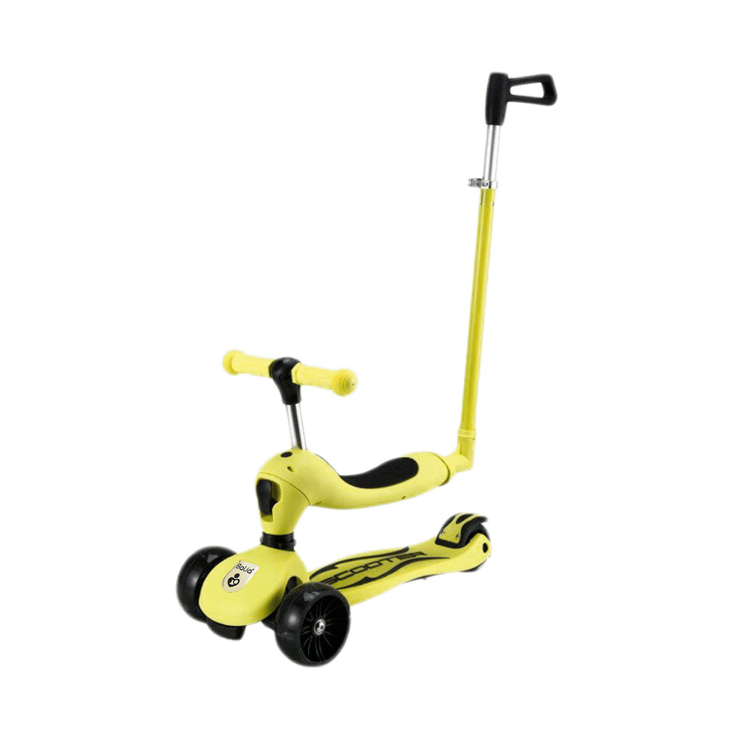 Scooter para niños y niñas 3 en 1 Balia en color amarillo, versátil y seguro para largas horas de diversión.
