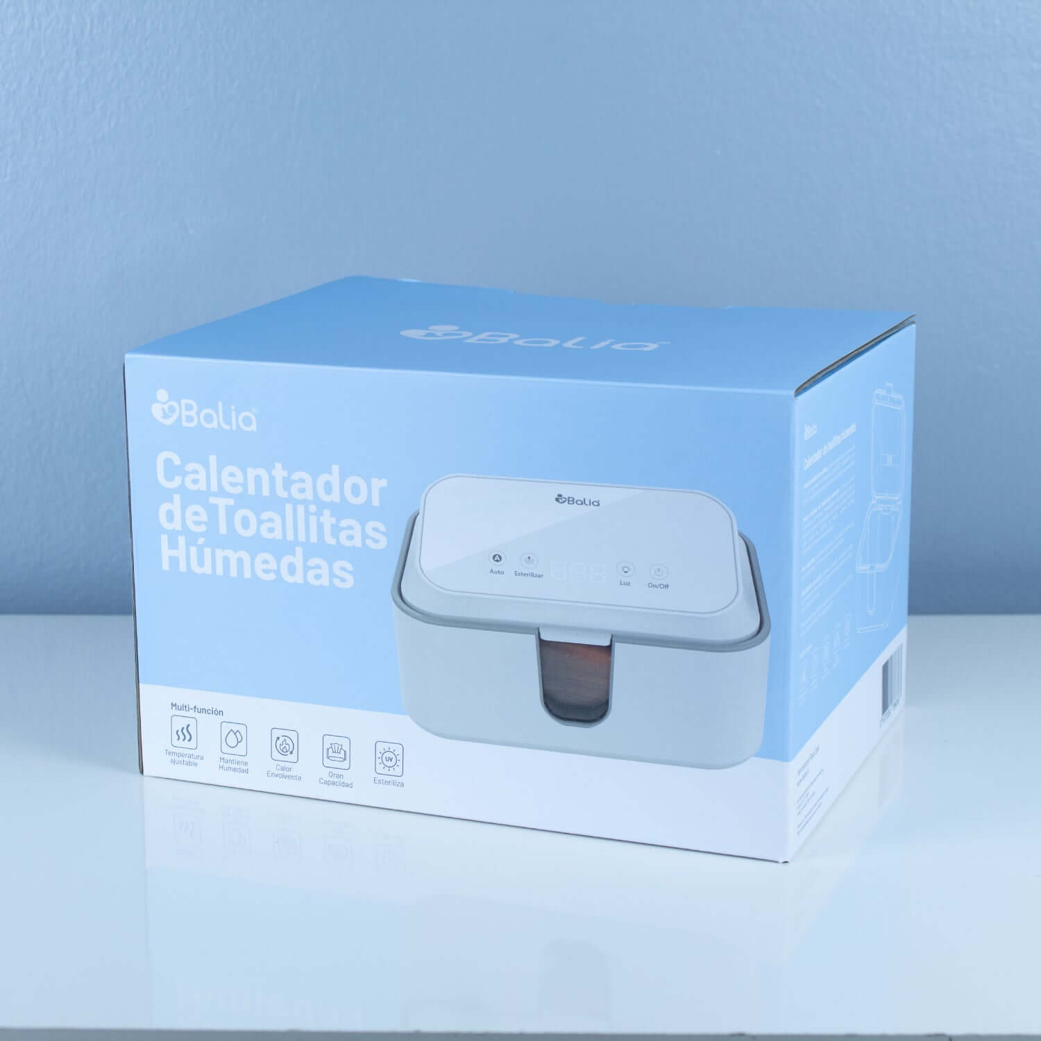 Envase del Calentador de Toallitas Húmedas Balia, ideal para mantener la comodidad de tu bebé.