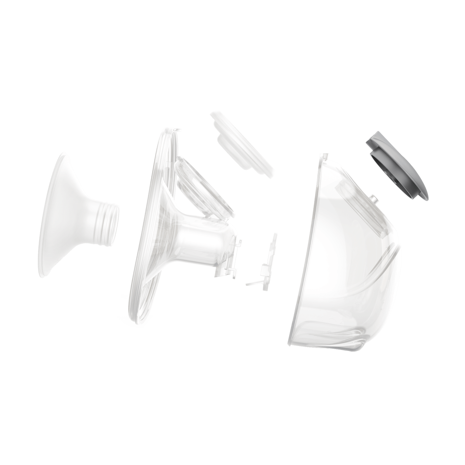 Componentes del extractor de leche doble inalámbrico Balia, incluyendo insertos para un ajuste personalizado.