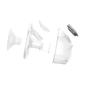 Componentes del extractor de leche doble inalámbrico Balia, incluyendo insertos para un ajuste personalizado.