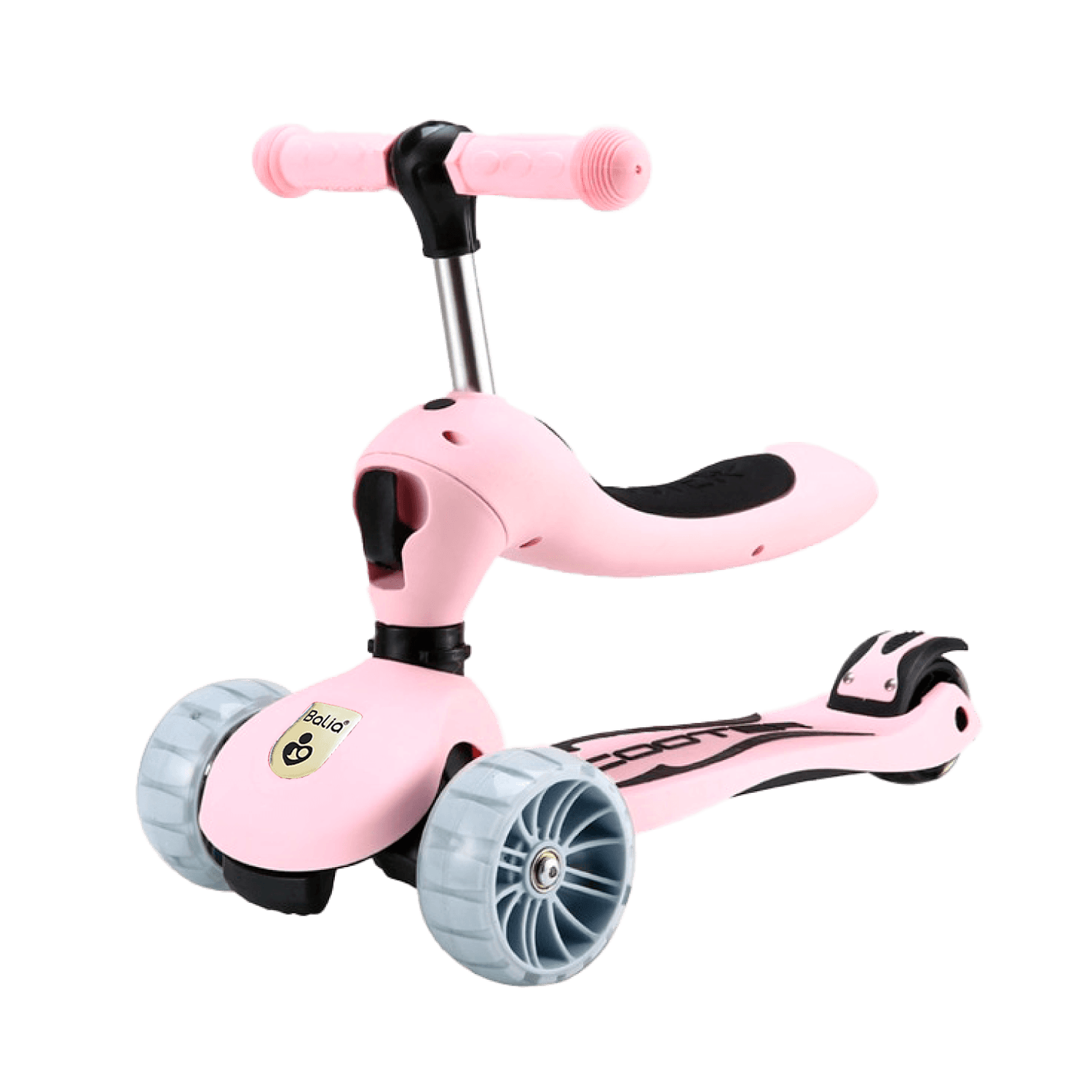 Scooter para niños y niñas 3 en 1 Balia color rosa con diseño práctico y divertido.