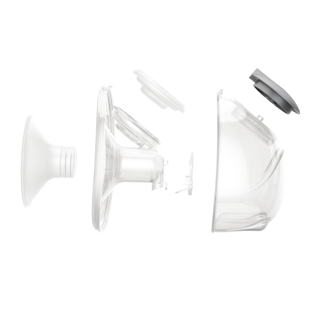 Repuestos extractor de leche doble manos libres de Balia, piezas desmontadas y transparentes para un fácil mantenimiento.