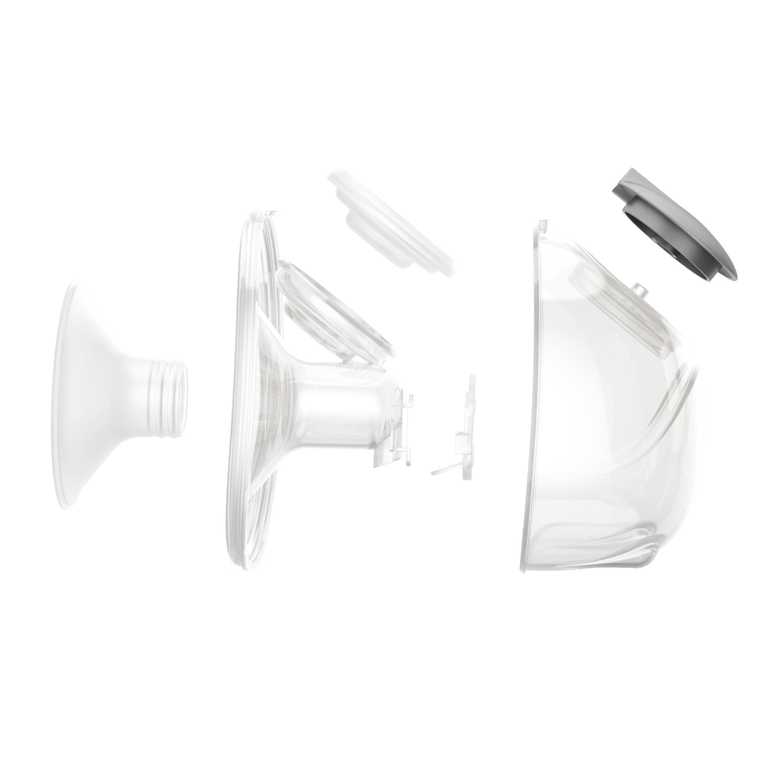 Repuestos extractor de leche doble manos libres de Balia, piezas desmontadas y transparentes para un fácil mantenimiento.